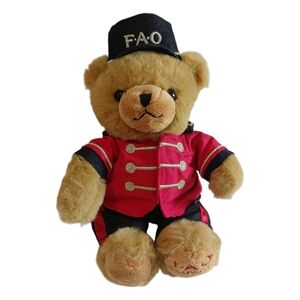 FAO Schwarz Toy Soldier Teddy Plush Bear in Red, Black Uniform Embroidred Detail